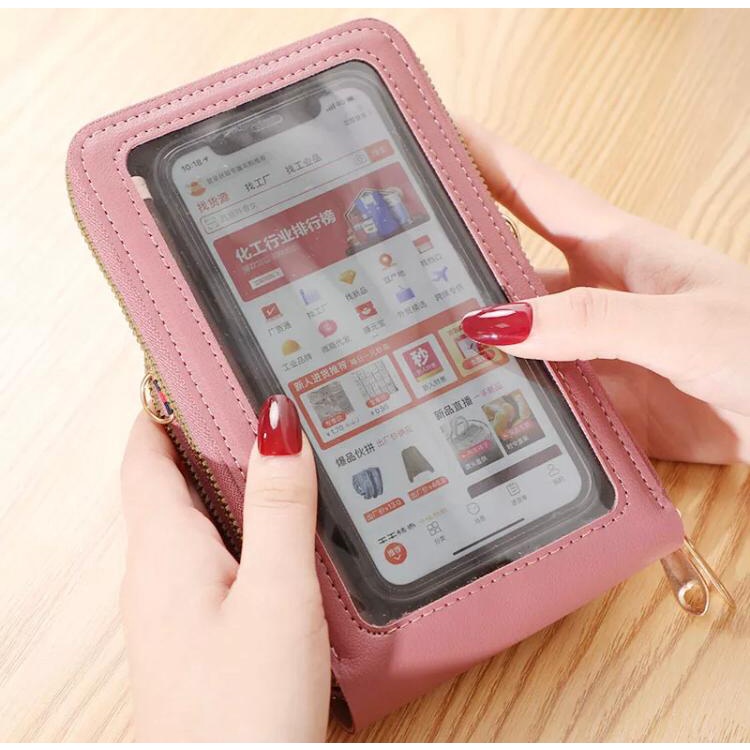 Tas Selempang Kulit Wanita HP Dompet Multifungsi Touch Screen FL01