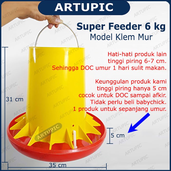 Super Feeder 6 Kg Klem Mur KELIPATAN 40 Tempat Makan Ayam Pedaging Broiler 6kg Artupic KELIPATAN 40