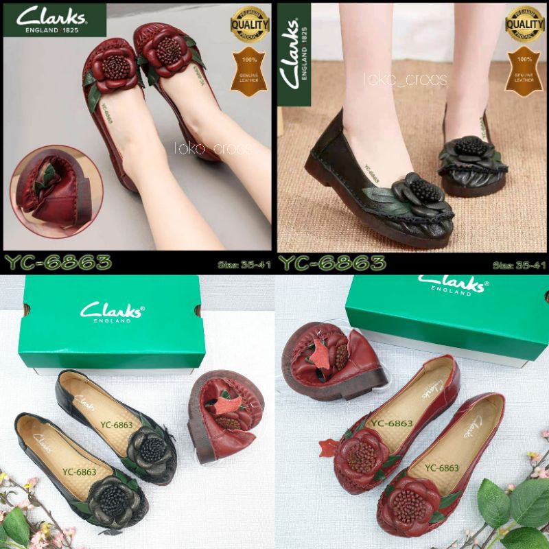 Sepatu Clarks wanita / Clarks / Clarks Rose Flat Flower / Clarks flat rose bulan