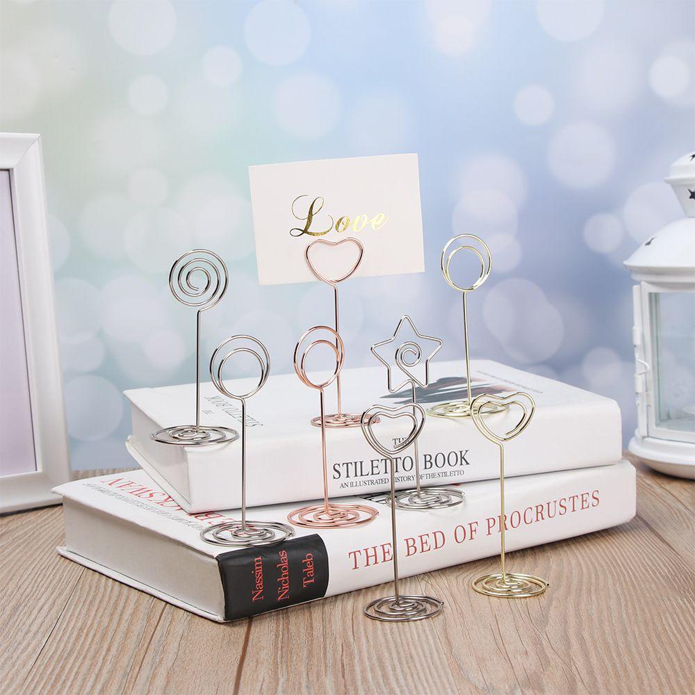 Suyo 1/5pcs Tempat Kartu Fashion Rose Gold Penjepit Kertas Bentuk Hati Desktop Dekorasi Foto Klip
