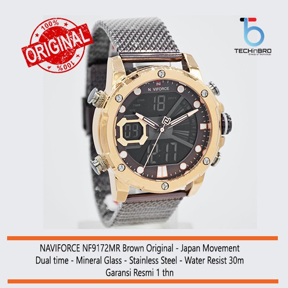 (PROMO) NAVIFORCE NF9172MR ORIGINAL, BROWN, WATER RESIST, STAINLESS, BERGARANSI. MEWAH, LIMITED