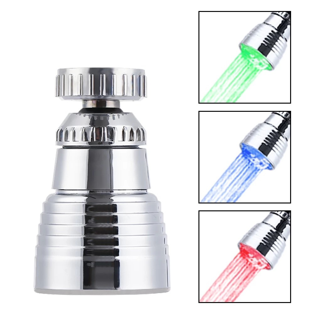 360 Degree Rotation Colors Glow LED Faucet/Creative Temperature Sensor Light Water Tap Nozzle for Kitchen Bathroom