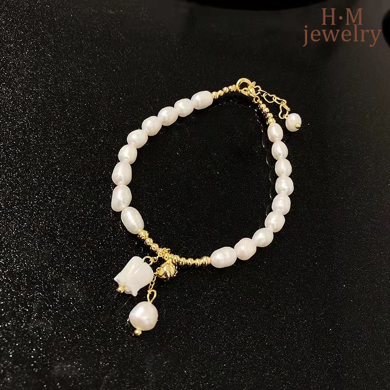 Gelang Mutiara Bentuk Bunga Gaya Retro Perancis