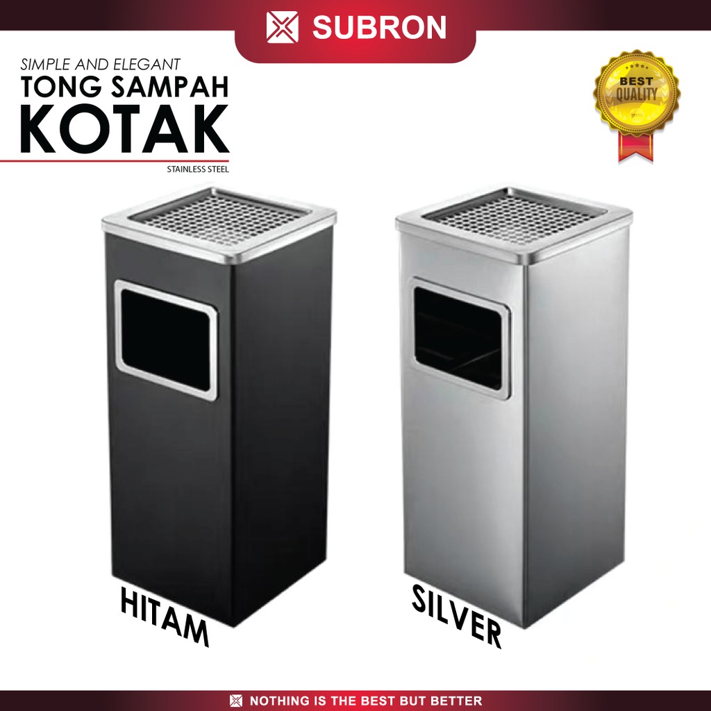 Jual Subron Tong Sampah Kotak Hitam Silver Tempat Wadah Stainless Steel Asbak Kotak Hotel Mall 3269