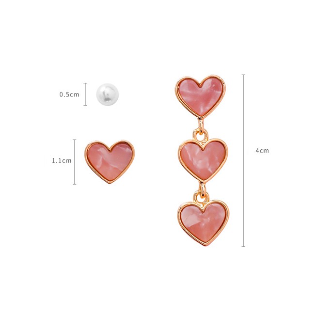 LRC Anting Tusuk Fashion Silver Needle Asymmetric Love Imitation Stone F56792