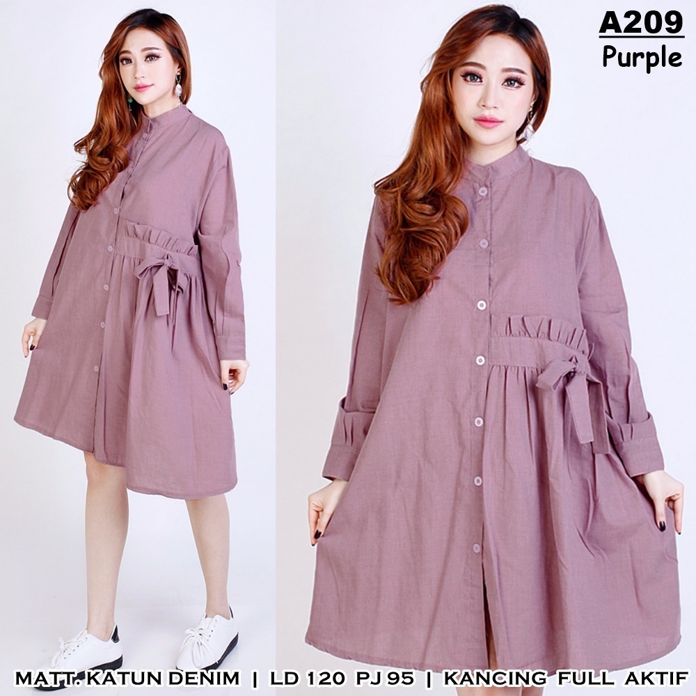 AR 44 - ATASAN WANITA TUNIK FANCY BAHAN KATUN DENIM LD120 KANCING FULL