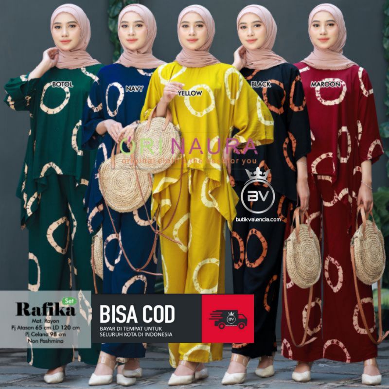 ONE SET 2 in 1 RAFIKA (ATASAN  + CELANA ) / PIYAMA RAYON / PJAMAS / SETELAN WANITA KEKINIAN