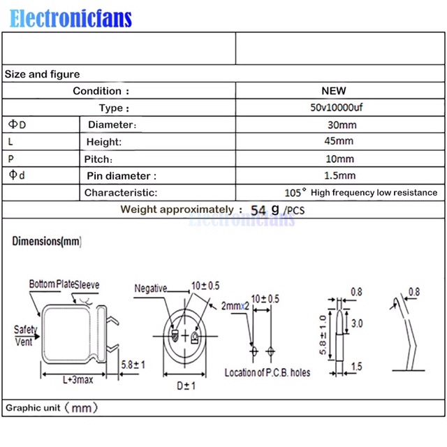 Elco 50 V 10000 UF 30X50 Mm Kapasitor Elektrolit Max 105 Celcius Aluminium Kapasitor Elektrolit