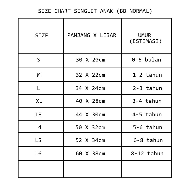 AT001-(6pcs) Kaos singlet anak putih polos