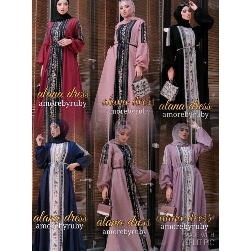 Alana dress/Dress Muslim Wanita/Gamis Kekinian/Fit XL/Gamis Murah