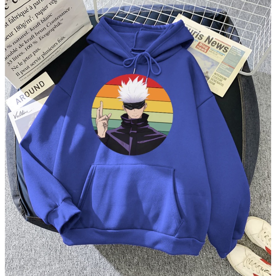 SATORU GOJO RAINBOW Anime Jumper Hoodie II Sweater Hoodie Anime II Sweter Oblong Topi II SIZE M - XL ( Pria &amp; Wanita / Anak &amp; Dewasa )