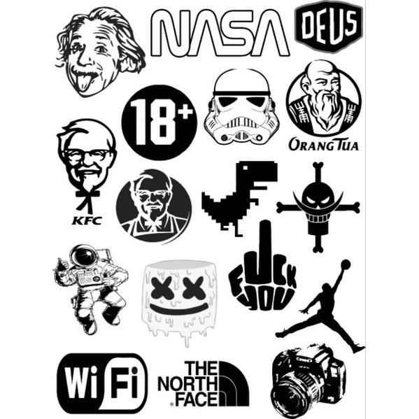 

Stiker Pack Black & White Waterproof | Printcut | Dilapisi Laminasi