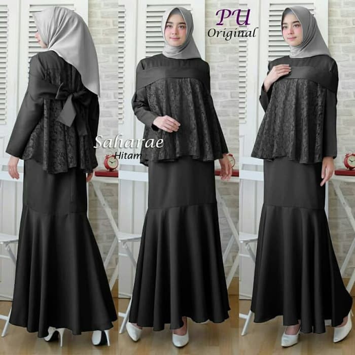 NISSA SABYAN  BAJU Gamis Kebaya Pesta SAHARAE HITAM - Baju Pesta Gamis Brukat Ori - Hitam