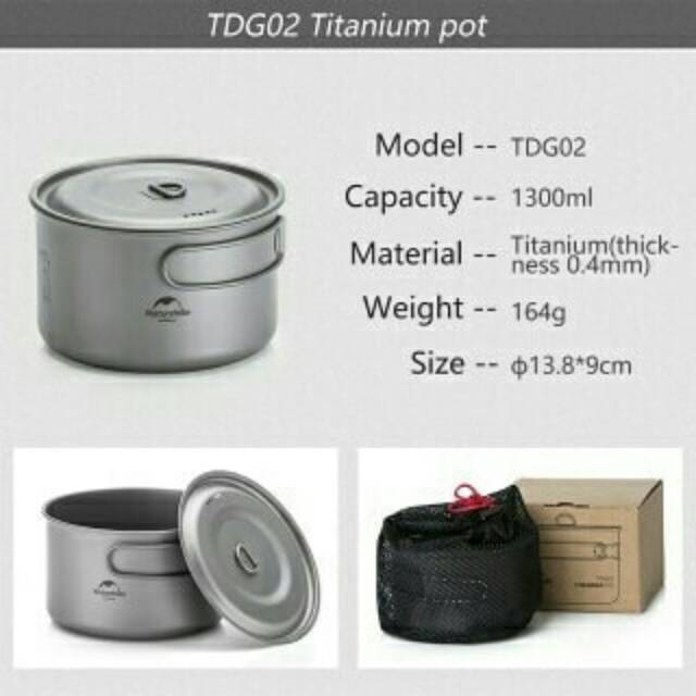Cooking Pot Titanium 1300 ml Ultralight TDG02 Naturehike NH18T202-B