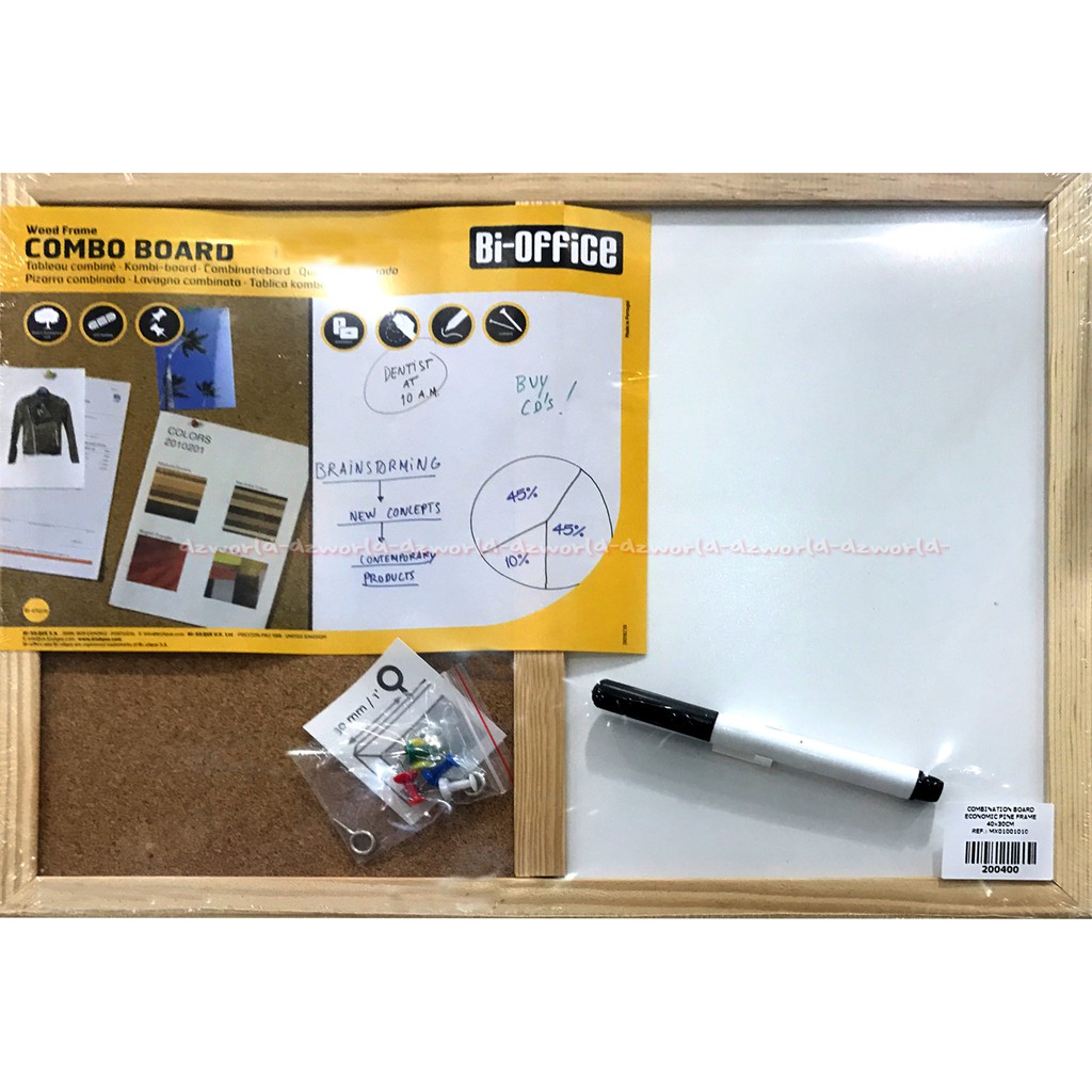 Combo Board Papan Tempel Pin Board 40x30cm corkboard dan whiteboard Papan Tulis Tempat Note