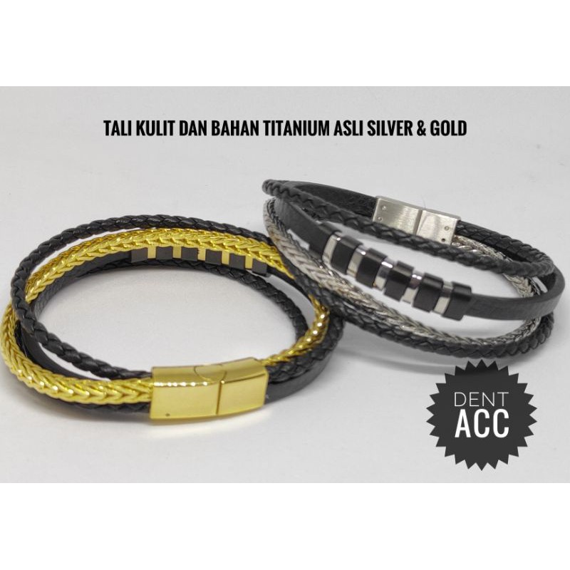 gelang kulit pria bahan titanium