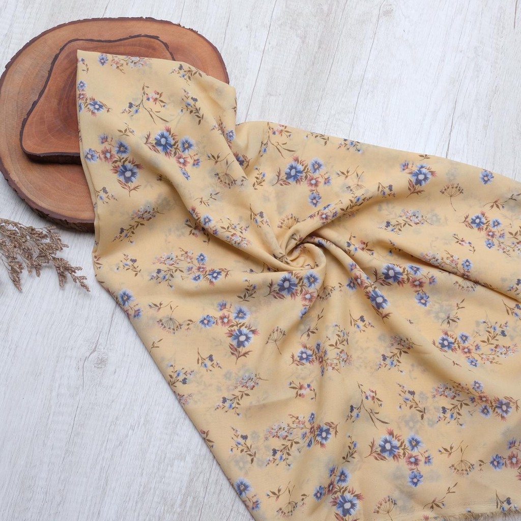 {BARU KAINNYA SAJA}  HIJAB MOTIF SEGIEMPAT - KERUDUNG SIFON FINE - CHIFFON FINE - 222 VINE-Yellow(A)