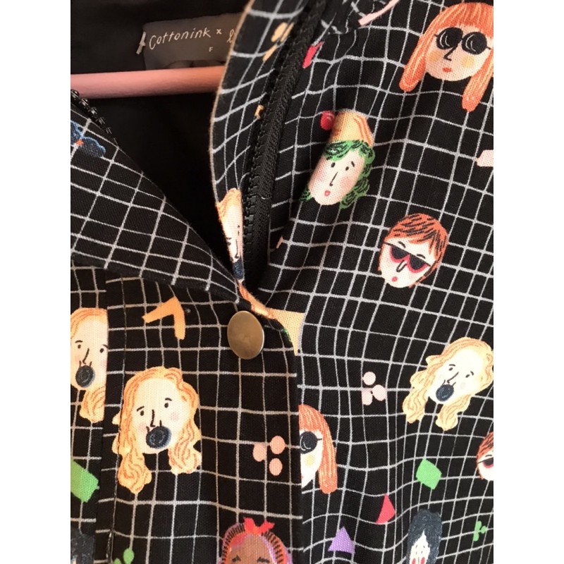 Preloved Jaket Black Grid Faces Ideku Handmade x CottonInk