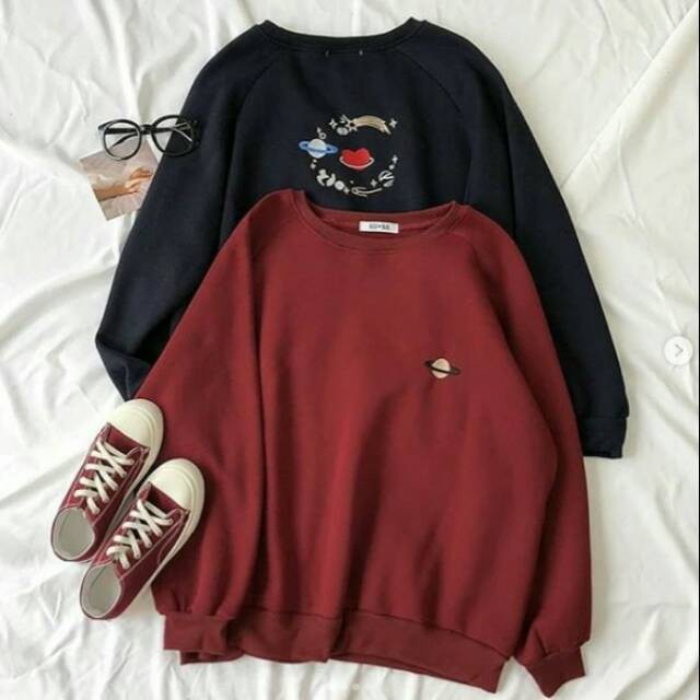 Sweater Saturnus | Korean Style Sweatshirt | Pakaian Wanita Dan Pria | Bahan Fleece | Allsize