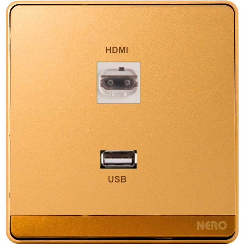 DECORA Q782-Gold 2 Gang HDMI + USB Socket NERO