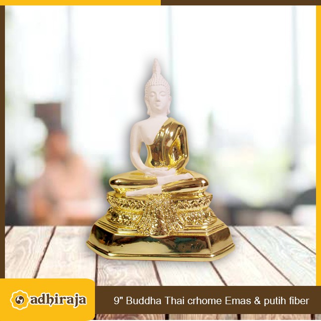 Patung/Rupang 9" Buddha Thai crhome Emas & putih fiber