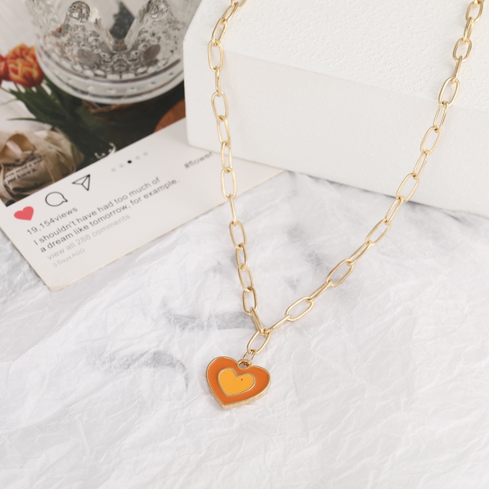 Y2K Girl Wind Dripping Color Glaze Double Heart Necklace for Women Fashion Pendant Necklace