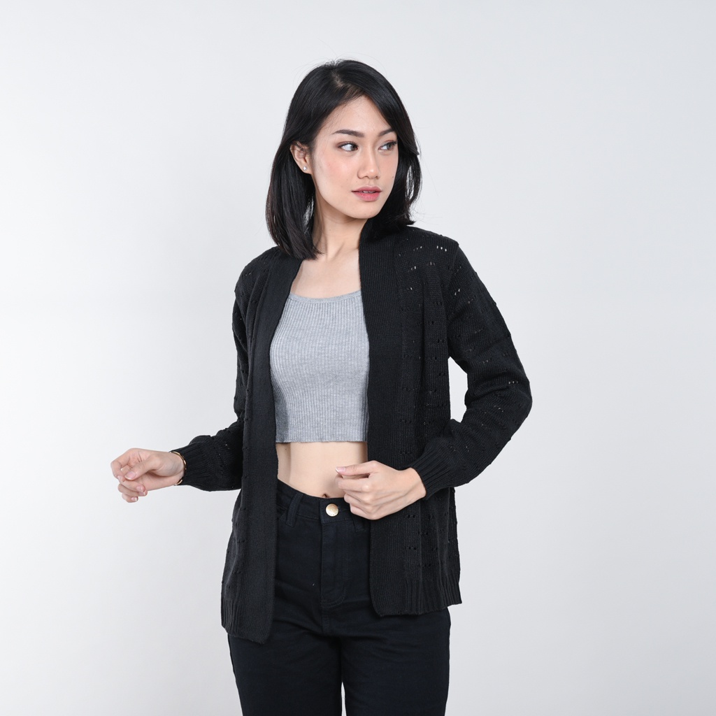 ADA - Pauline Cardigan Knit Pointel Pattern-Black