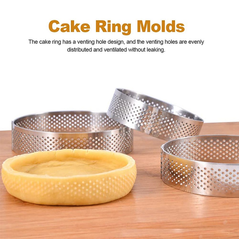 Cetakan Ring Kue, 6Pcs Ring Tart Berpori Stainless Steel, Cetakan Ring Kue Pie Berlubang, Ring Mousse Kue Dengan Lubang 7cm