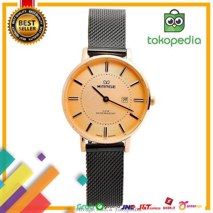 DEAL.. JAM TANGAN WANITA TERLARIS MIRAGE RANTAI PASIR HITAM ROSEGOLD 8623 L - PUTIH ..TERLARIS