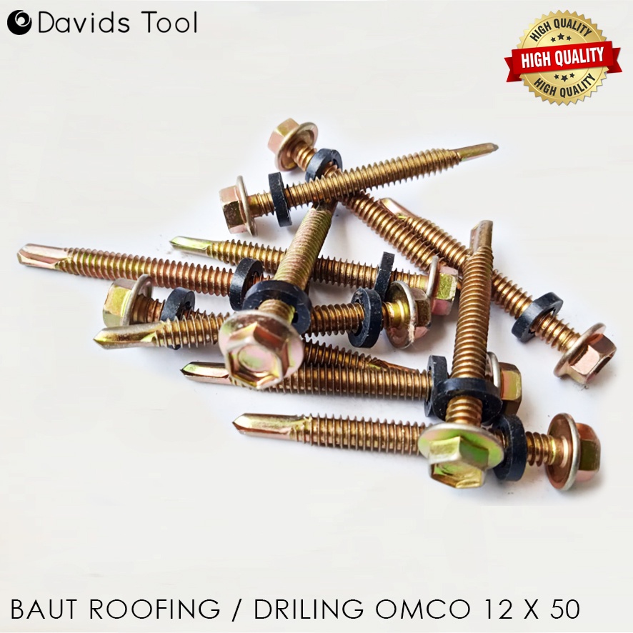 Baut Roofing Sekrup Baja Ringan Skrup Scrup Drilling 5cm Omco 12x50 Kuning 50 Pcs