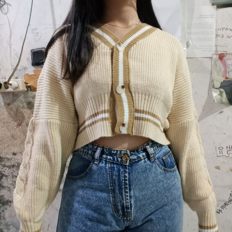 cardigan crop oversize cardi kepang cable academia coksu earth tone rajut knit knitwear import