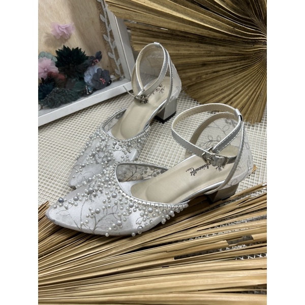 sepatu wedding wanita sepatu Rachel silver tali 5cm tahu