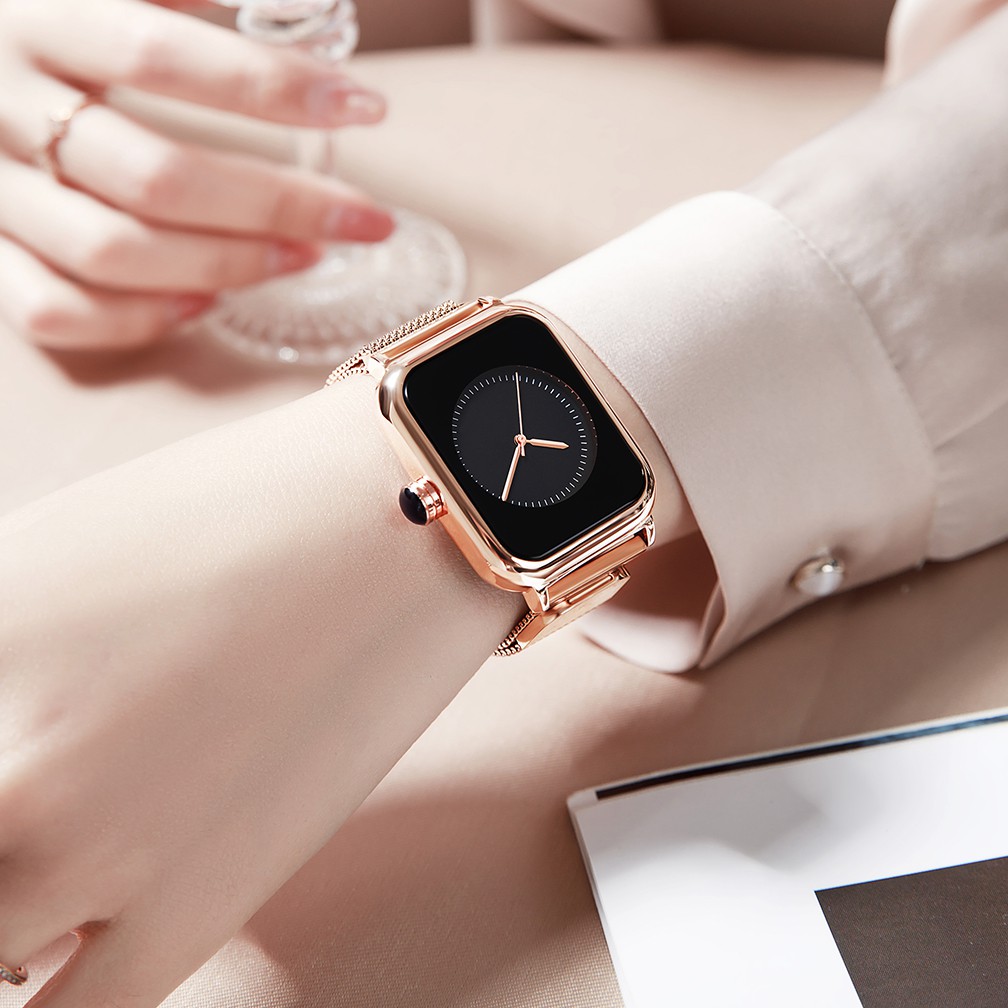 REBIRTH Jam Tangan Wanita Mode Bisnis Display Kuarsa Jam Wanita Tali Jala Tahan Air Jam Tangan Cewek Jam-4