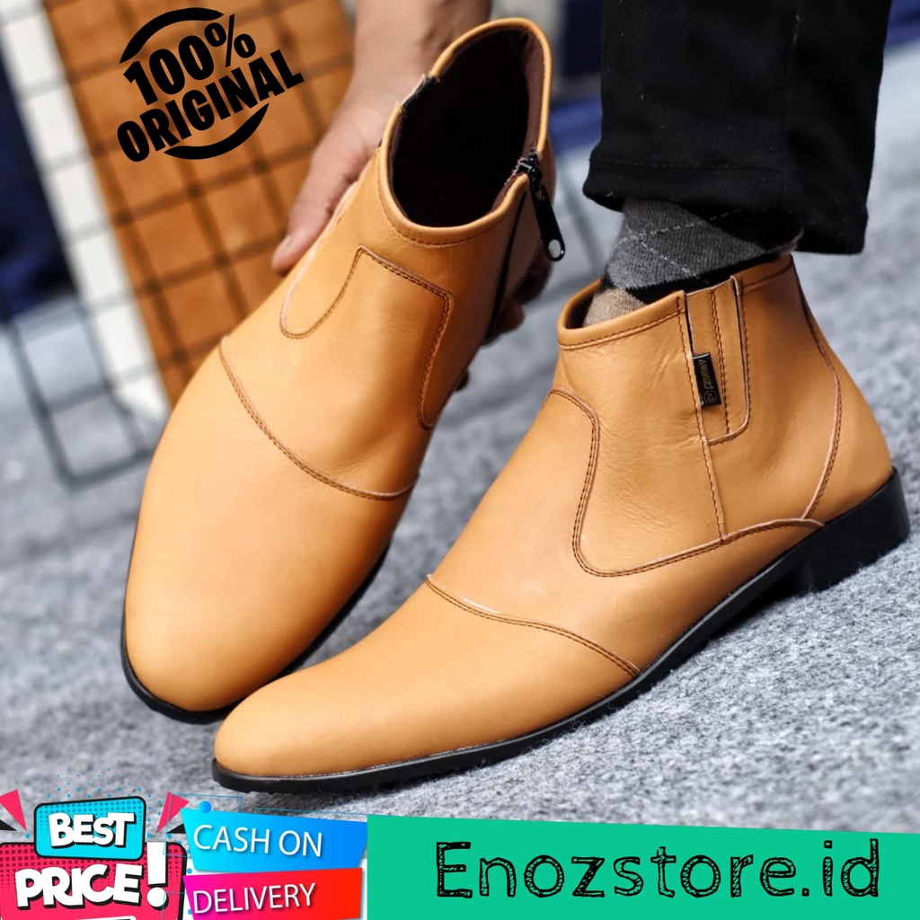 ENOZ X PISA - Sepatu Kerja Pria Kulit Asli Original Handmade Sepatu Pantofel Boot Sleting Keren Trendy ORI