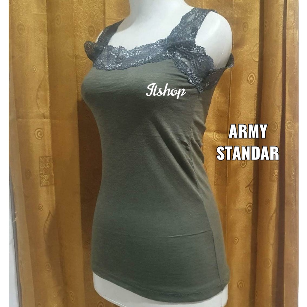 ITSHOPING - Tanktop Renda Wanita Harga Murah All Size Fit L-XL Tengtop Cewek Camisol Tali Renda TenkTop Renda-Army standart
