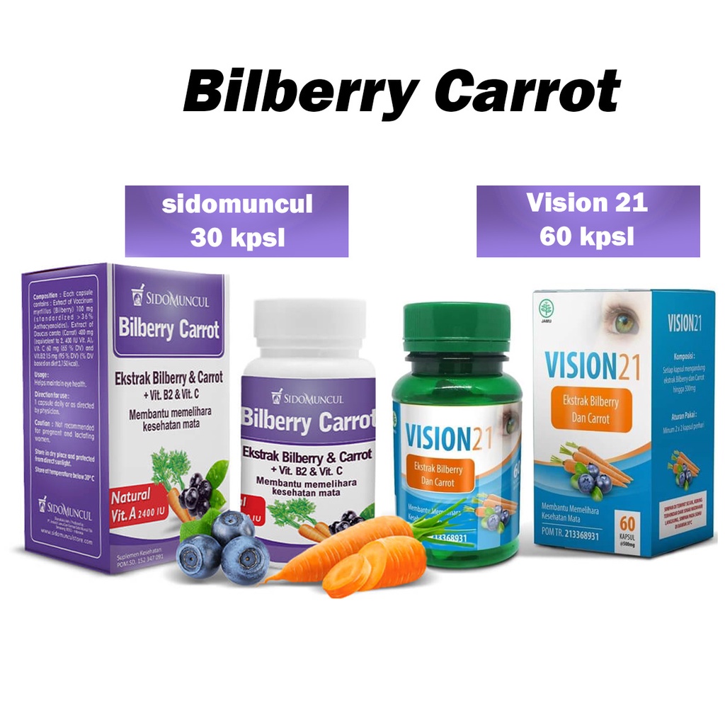 Bilberry Carrot Sido Muncul Herbal 30 Kapsul / vision21 60 kspl / obat mata fresh vision mata segar