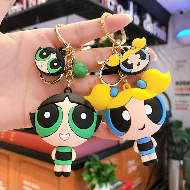 Classic Anime Cartoon Powerpuff Girls Butterfly Keychain Men's And Women's Popular Pendants Small Ornaments Exquisite Cute Gifts