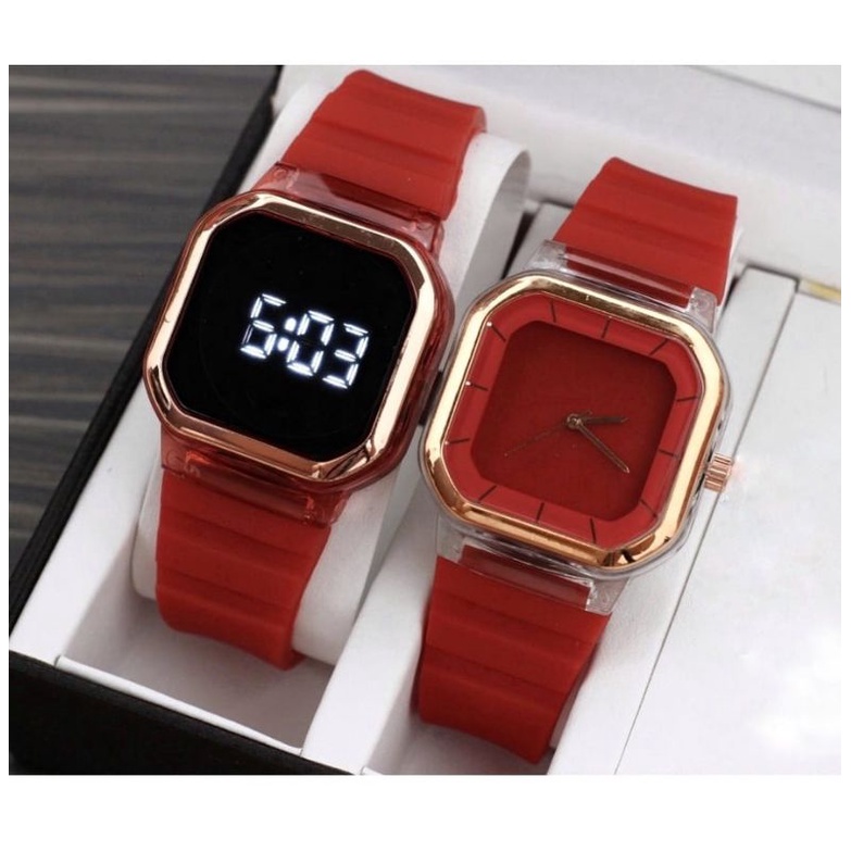 JAM TANGAN WANITA ANALOG DAN LED SEGI EMPAT_COD