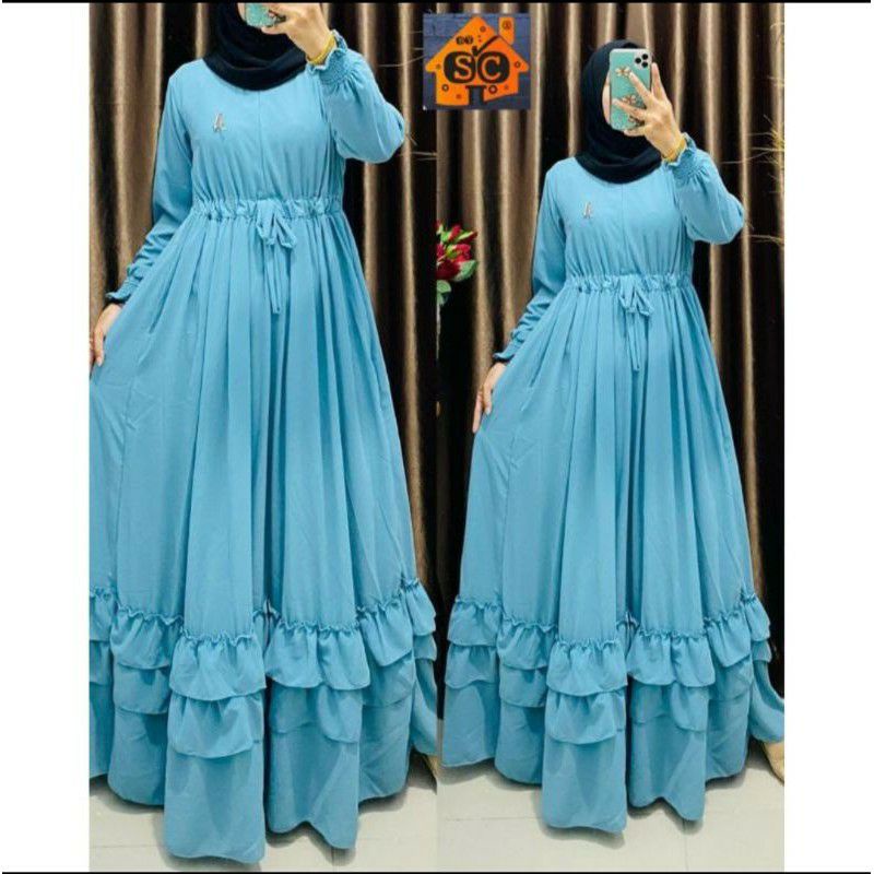 gamis ceruty babydol polos rempel/gamis polos ceruty/gamis ceruty susun bawah