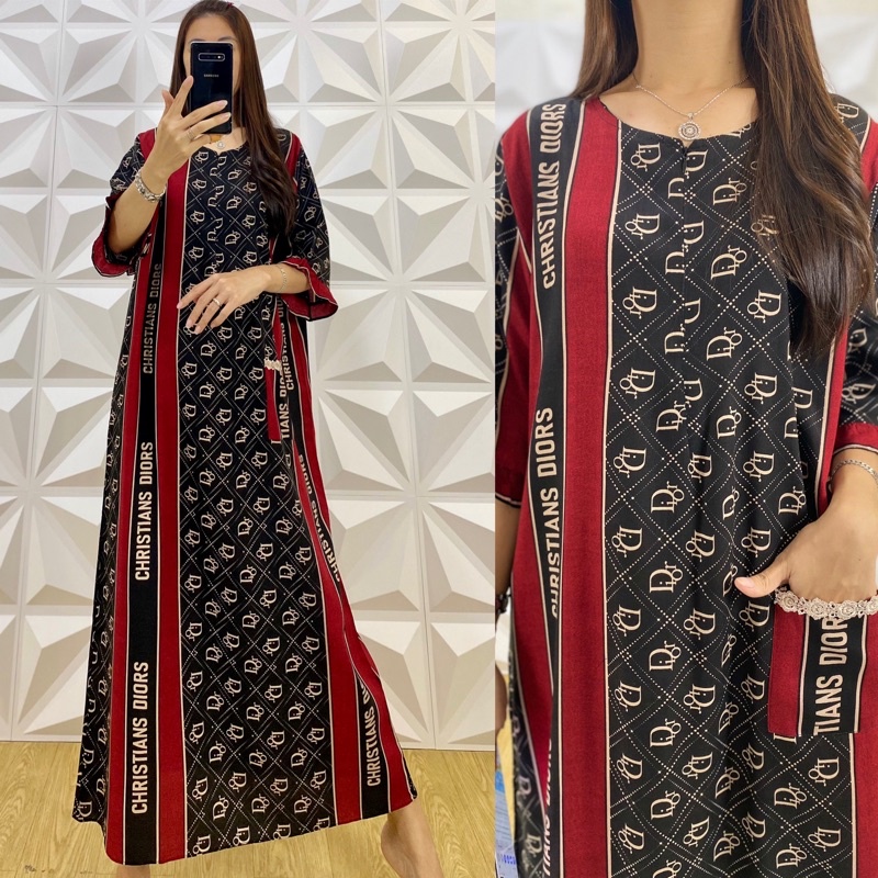 daster tangan 3/4 /tangan 7/8 / busui/panjang viral jumbo /long daster/daster 3/4 /homedress/daster semata kaki/daster gamis-Tk Di,oR hitam