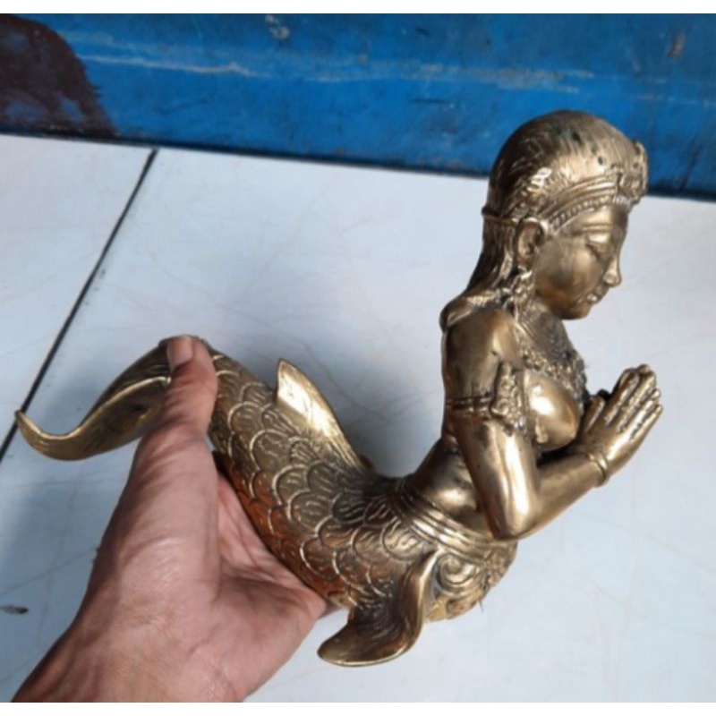 Patung Ikan Putri Duyung Kuningan Asli Besar Antik