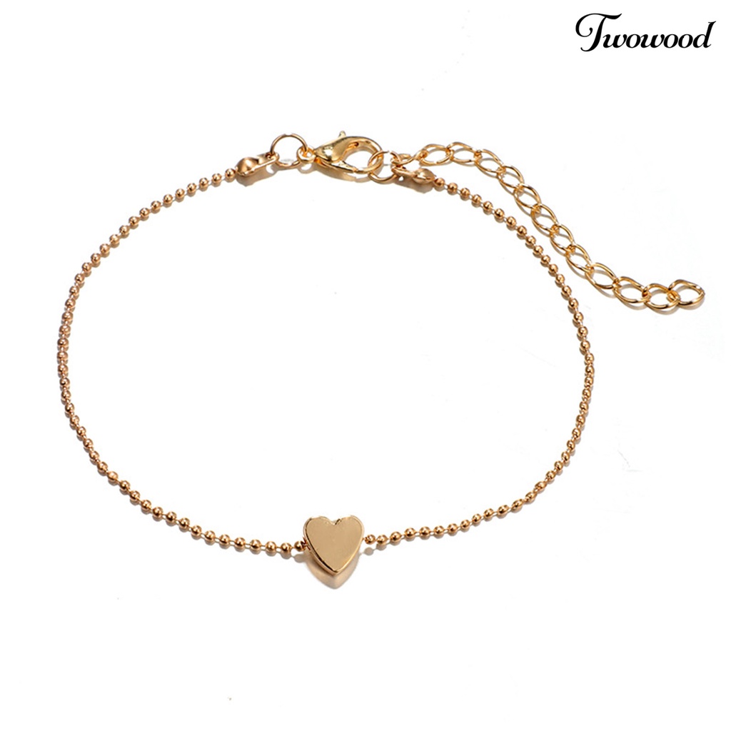 Twowood 2Pcs/Set Lotus Pendent Hollow Out Women Anklets Double Layered Heart Pendent Adjustable Chain Anklets Foot Jewelry