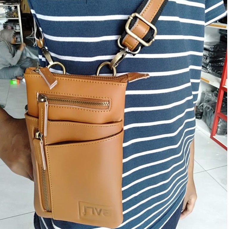 tas selempang pria kulit asli pinggang mini waistbag kulit asli garut