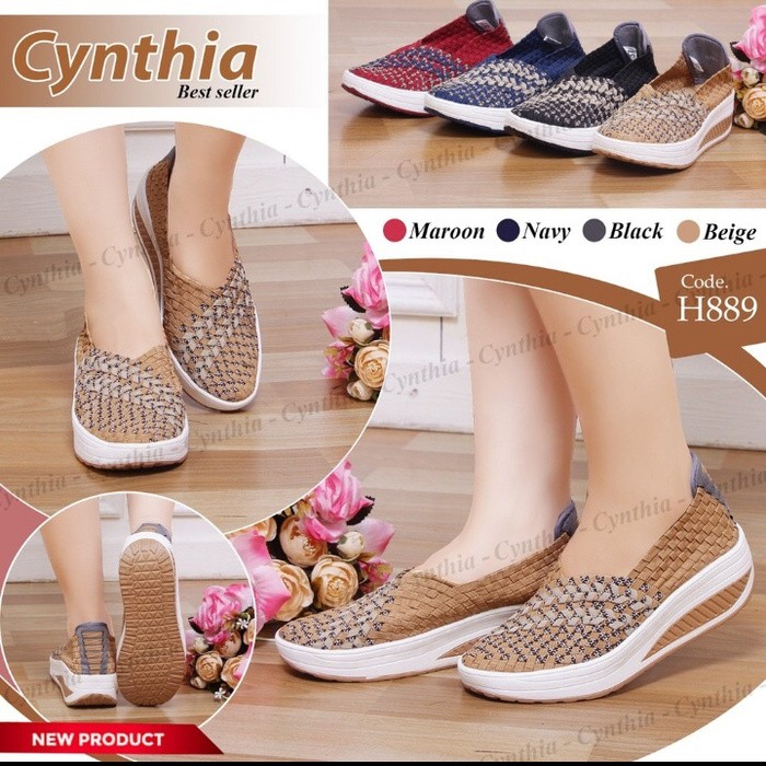 B36O7 Wedges Santai Main Mall Korea Wanita Lucu Murah Cewek Wedge PE392 Cynthia H889 Sepatu Rajut