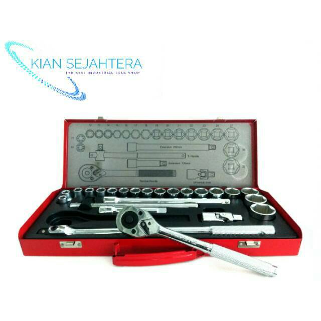 Kunci gagang rachet mata sok set socket set 25pcs legkap mata lubang varian 12pt 10-32mm AIGO JAPAN 