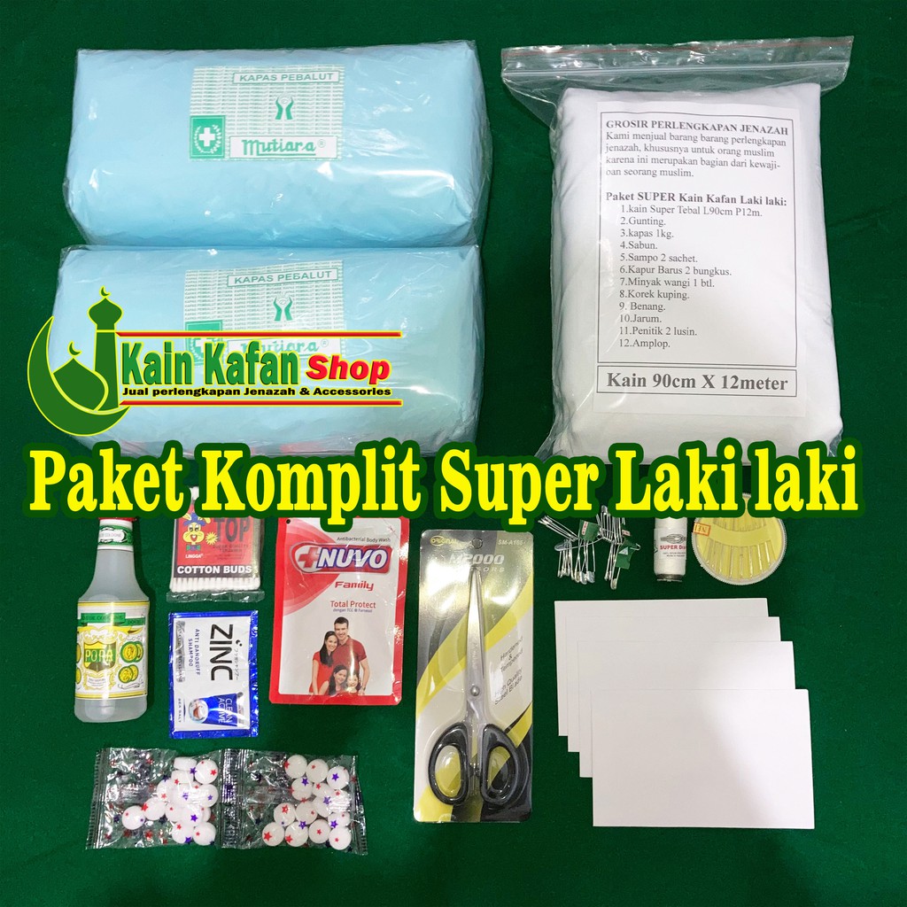 Paket kain kafan komplit super Untuk jenazah laki laki tanpa tikar