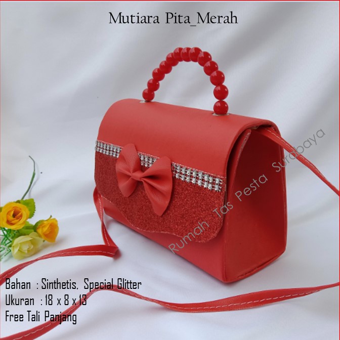 Tas Kondangan,Tas Gliter,Tas Cantik,MTiara Pita_Merah