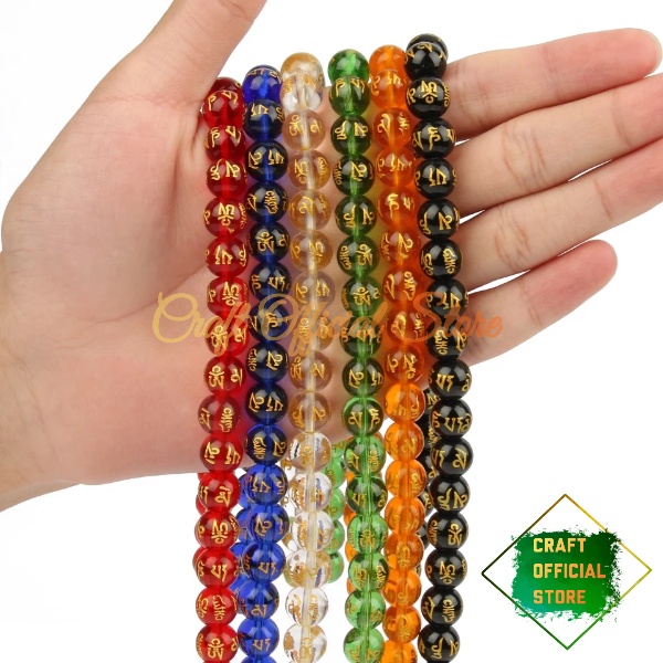 [ 10 Butir ] Bahan Gelang Manik Batu Mantra Tibet Agate Bahan Kerajinan Craft &amp; DIY