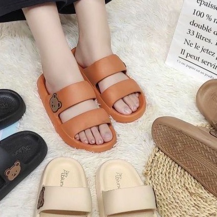 3.3 SALE Sandal selop wanita / Sandal Slide TORY Rubber Anti Slip Import-TAN BEAR