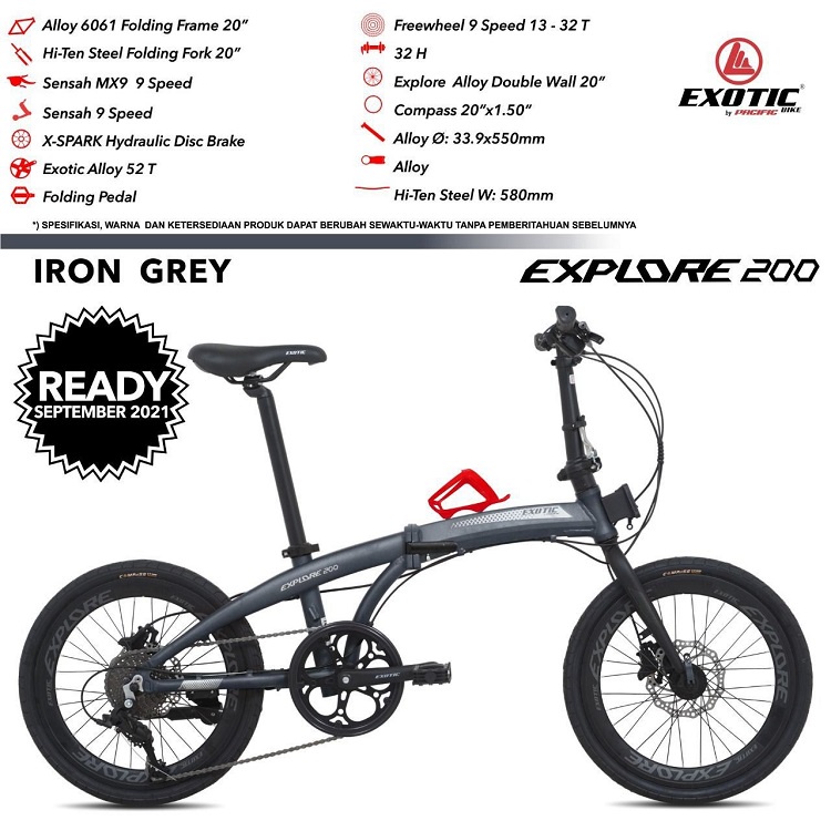 Sepeda lipat 20 Inch Exotic Explore 200 hydraulic 9 speed ( Alloy )